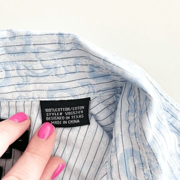 Brooks & Dunn Collection Womens Panhandle Slim Snap Up Stripes Blue White Large - Picture 5 of 9